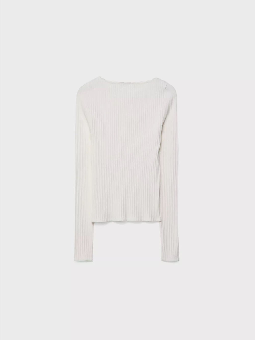 stradivarius White Ribbed Long-Sleeve Top